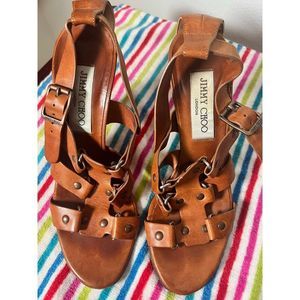 Jimmy Choo London Prize gladiator brown leather sandals heels for women